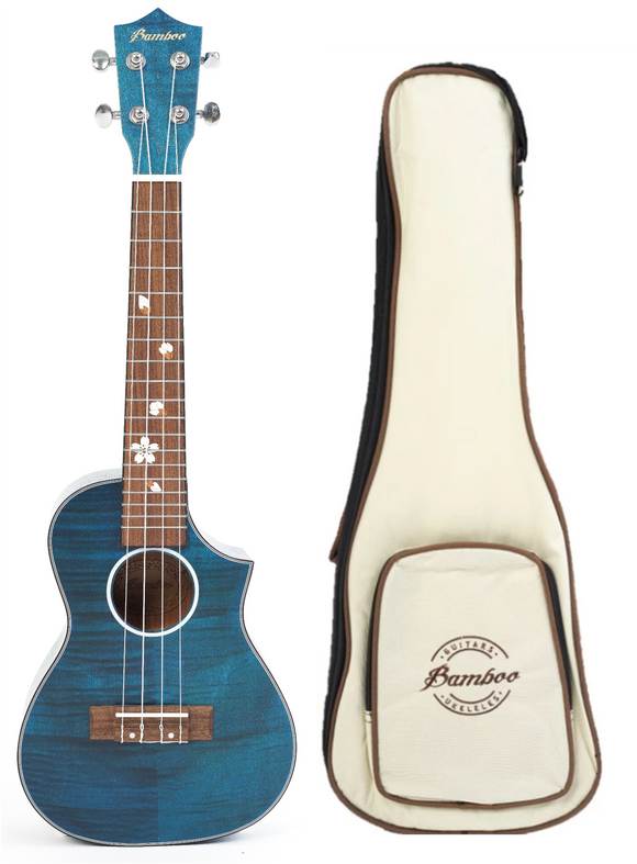 Ukelele Concierto Bamboo Blossom Blue + Funda Acolchada